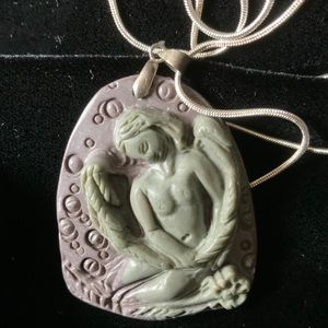 Kneeling Angel Carved Stone Pendant 925 Chain